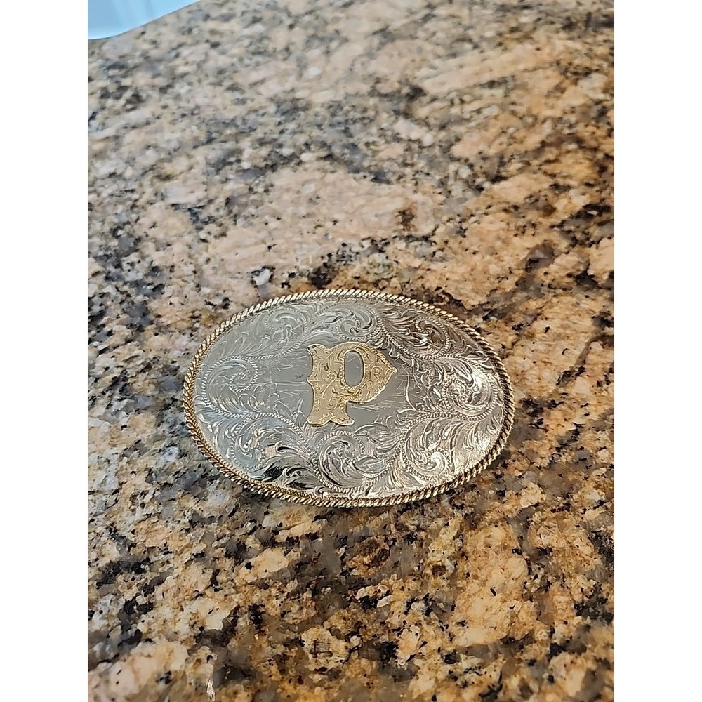 Montana Silversmiths Buckle Letter P Two-tone  Silver And Gold Plated Over Brass